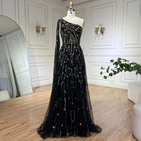 Dubai Green A Line One Shoulder Cape Sleeves Beaded Luxury Evening Dresses Gowns for Women Wedding Party LA72503