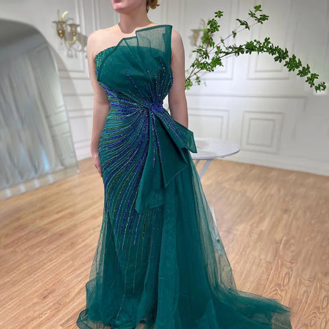 Dubai Green  Beaded Mermaid High Split Evening Gowns 2025 Prom Dresses For Women Wedding Party LA72090