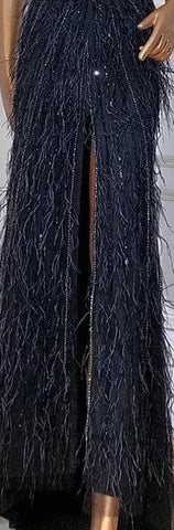 Dubai Halter Beige  Feathers Beaded Formal Luxury Mermaid Evening Dresses For Women Wedding Party 2025 LA70623A