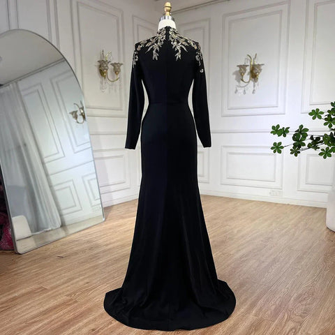 Dubai Satin Mermaid Beaded Luxury Arabic Evening Dresses Gowns 2025 for Women Wedding Party LA72354