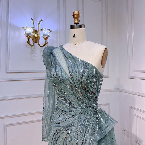 One Shoulder Mermaid Pink Evening Dresses with Overskirt LA72062