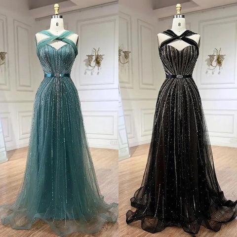 Dubai Turquoise Spaghetti Strap Mermaid Luxury Beaded Evening Dresses Gowns For Women Wedding Party 2025 LA72322