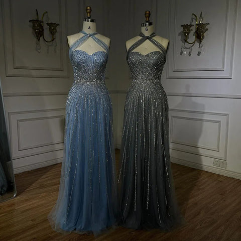 Dubai Turquoise Spaghetti Strap Mermaid Luxury Beaded Evening Dresses Gowns For Women Wedding Party 2025 LA72322