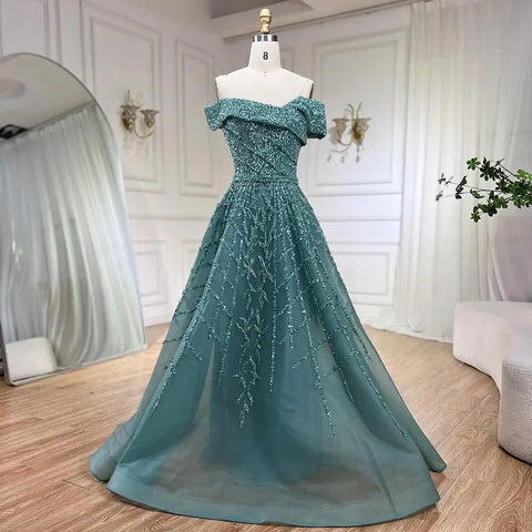Elegant Black Beaded A-Line Evening Gown 2025 - Off-Shoulder Luxury Dress for Women - Long Party Dress LA72224