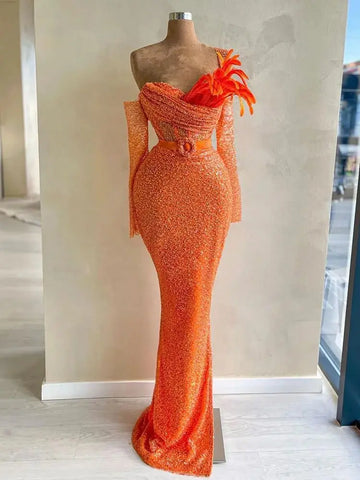 Elegant Orange Mermaid Evening Gown with Beaded  Luxury Dubai Dresses for Woman's Wedding Party 2025 LA72319