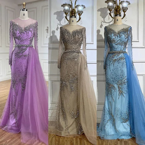 Elegant Purple Mermaid Evening Gowns with Beaded Skirt and Lace-up Detail for Women's Wedding Party 2025 LA72376