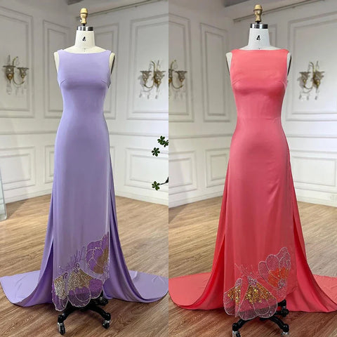 Elegant Coral Pink Butterfly Beaded Evening Dress LA72497