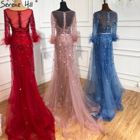 Evening Dress Long  Wine Red  Mermaid Dress  Beaded Feathers With Cloak Party Gown Women Party  LA70827