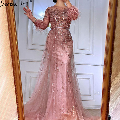 Evening Dress Long  Wine Red  Mermaid Dress  Beaded Feathers With Cloak Party Gown Women Party  LA70827