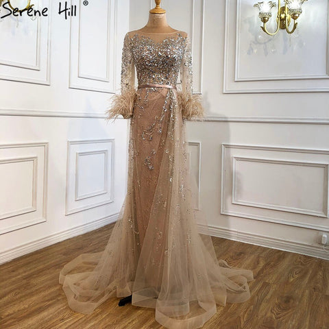 Evening Dress Long  Wine Red  Mermaid Dress  Beaded Feathers With Cloak Party Gown Women Party  LA70827