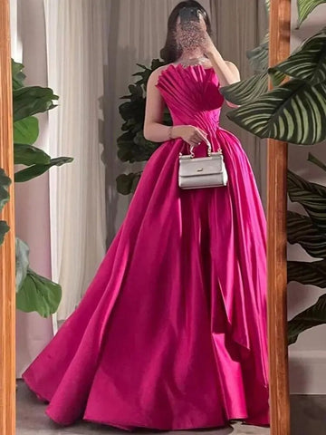 Fuchsia A Line Dubai Evening Dresses Gowns 2025 Beaded Luxury Sexy Strapless For Women Wedding Party LA72210