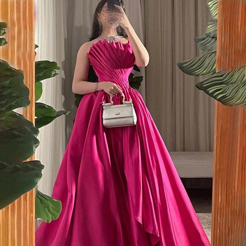Fuchsia A Line Dubai Evening Dresses Gowns 2025 Beaded Luxury Sexy Strapless For Women Wedding Party LA72210