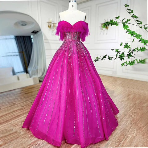 Luxury Dubai Ball Gown Fuchsia Evening Dress for Women Wedding LA72162