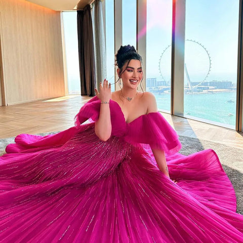 Luxury Dubai Ball Gown Fuchsia Evening Dress for Women Wedding LA72162