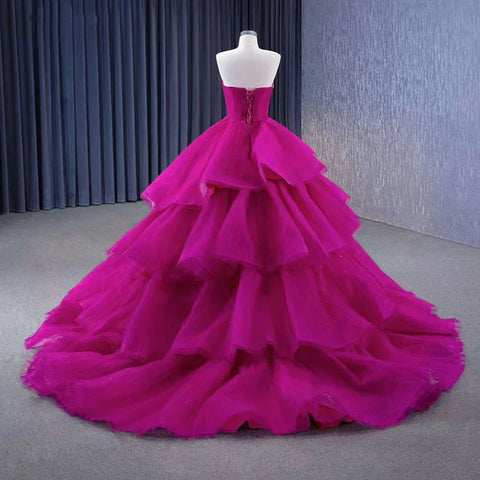 Fuchsia Detachable skirt Lace Up Pearls Beaded Luxury Bride Gowns Wedding Dress 2025 High End Custom Made HM231068