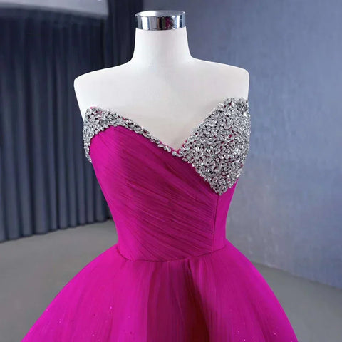 Fuchsia Detachable skirt Lace Up Pearls Beaded Luxury Bride Gowns Wedding Dress 2025 High End Custom Made HM231068