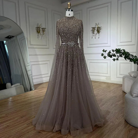 Luxury Blue Arabic Evening Dress with Cape Sleeves Plus Size LA70066B