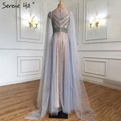 Gold Cape Sleeves A-Line Evening Dresses Gowns 2025 Luxury Beaded For Women Party LA71315