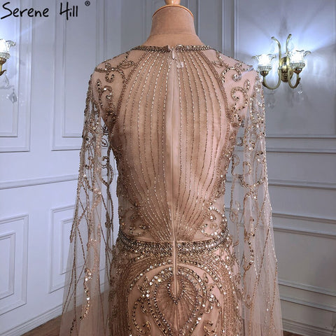 On Sale no return no refund Gold Elegant Mermaid Evening Dresses Gowns 2025 Luxury With Cape Sleeves Beading For Women Party LA70970