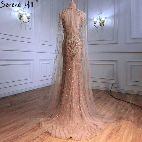 On Sale no return no refund Gold Elegant Mermaid Evening Dresses Gowns 2025 Luxury With Cape Sleeves Beading For Women Party LA70970