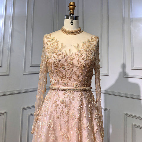 Vestidos de noche de lujo dorados, corte A, cuello redondo, con tirantes finos y pedrería, estilo sexy para mujer, ideales para fiestas (LA71378L). 