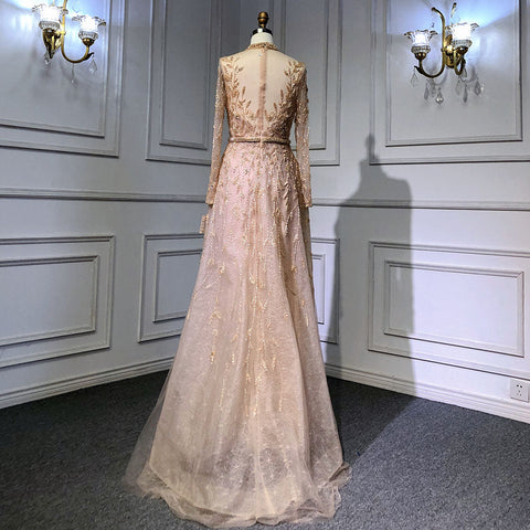 Vestidos de noche de lujo dorados, corte A, cuello redondo, con tirantes finos y pedrería, estilo sexy para mujer, ideales para fiestas (LA71378L). 