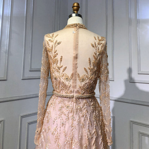 Vestidos de noche de lujo dorados, corte A, cuello redondo, con tirantes finos y pedrería, estilo sexy para mujer, ideales para fiestas (LA71378L). 