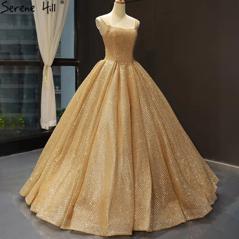 Robe de mariée luxueuse à paillettes dorées, robe de mariée sexy à bretelles spaghetti, HM66731, sur mesure, 2025 