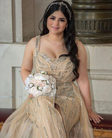 Gold Luxury High Split Evening Dresses Gowns 2025 Beaded Meramid Elegant For Women Party LA71373