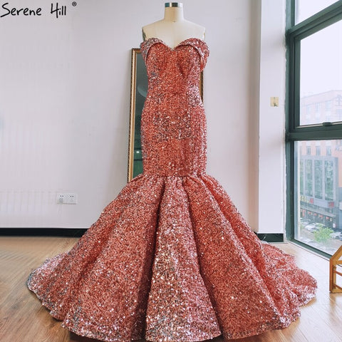 Gold Luxury Mermaid Wedding Dresses Off Shoulder Sparkle Elegant Sexy Bridal Gowns HA2353