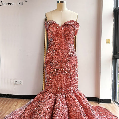 Gold Luxury Mermaid Wedding Dresses Off Shoulder Sparkle Elegant Sexy Bridal Gowns HA2353