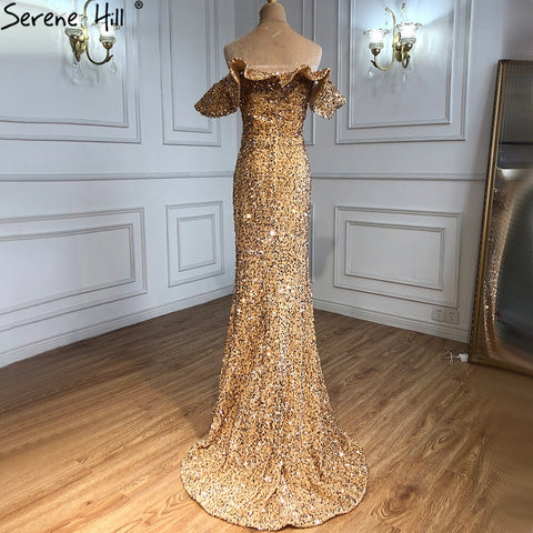 Gold Luxury Sexy Split Evening Dresses Gowns 2025 Beading Mermaid Elegant For Women Party LA70870