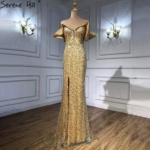 Gold Luxury Sexy Split Evening Dresses Gowns 2025 Beading Mermaid Elegant For Women Party LA70870