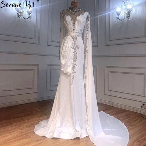 Vestidos de noche elegantes estilo sirena dorados, colección 2025, satén de lujo con cuentas, un solo hombro, para mujer, ideales para fiestas (LA70869) 