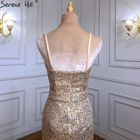 Gold Mermaid Elegant Evening Dresses Gowns 2025 Spaghetti Strap Sparkle For Women Party LA71419
