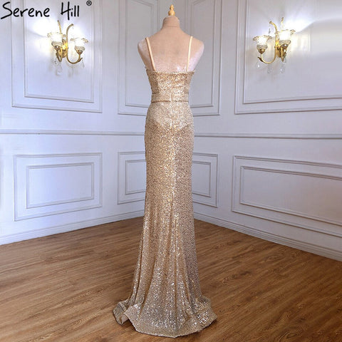 Gold Mermaid Elegant Evening Dresses Gowns 2025 Spaghetti Strap Sparkle For Women Party LA71419