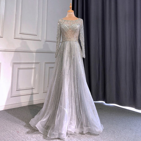 On Sale no return no refund Gold Mermaid Elegant Long Sleeves O-Neck Evening Dresses Gowns Luxury Beaded 2025 For Woman Party LA71635