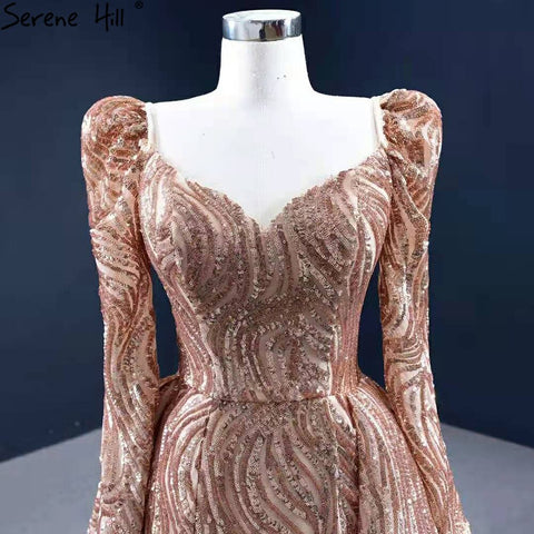 Gold Mermaid Luxury Evening Dresses Gowns 2025 Elegant With Train Sexy For Women Party HM67208
