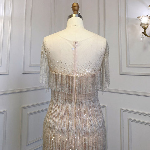 Gold Mermaid Sexy Short Skirt O-NeckElegant Dress Luxury Beaded Tassel Gowns 2025 For Women Party LA71734