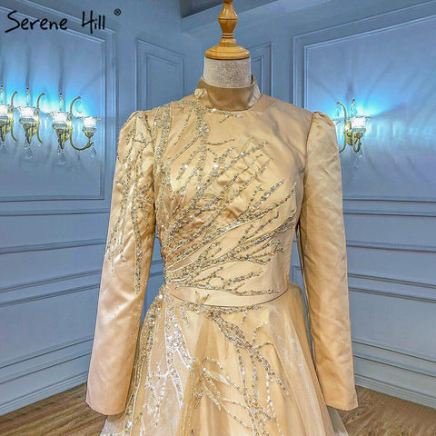 Vestidos de noche largos hasta el tobillo, dorados, estilo musulmán, con lentejuelas brillantes, de lujo para mujer, para fiestas, LA71064 
