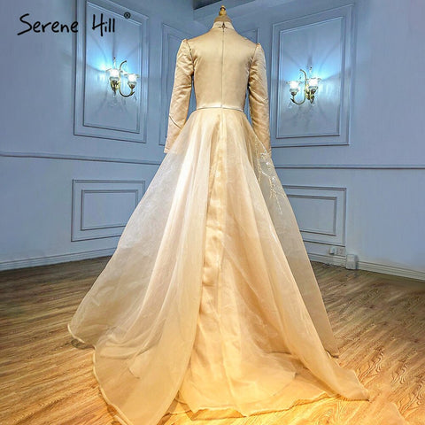 Vestidos de noche largos hasta el tobillo, dorados, estilo musulmán, con lentejuelas brillantes, de lujo para mujer, para fiestas, LA71064 