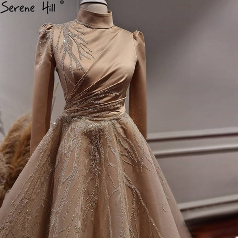 Vestidos de noche largos hasta el tobillo, dorados, estilo musulmán, con lentejuelas brillantes, de lujo para mujer, para fiestas, LA71064 