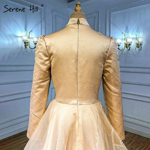 Vestidos de noche largos hasta el tobillo, dorados, estilo musulmán, con lentejuelas brillantes, de lujo para mujer, para fiestas, LA71064 