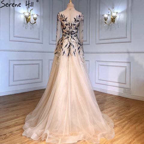 Gold Muslim Luxury Evening Dresses Gowns 2025 A-Line Beaded Sparkle For Women Party  LA71387