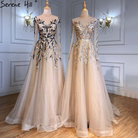 Vestidos de noche de lujo musulmanes dorados, corte A, con cuentas brillantes, para mujer, para fiestas, LA71387 