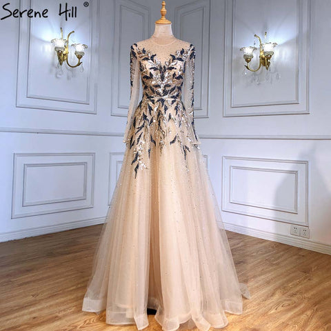 Vestidos de noche de lujo musulmanes dorados, corte A, con cuentas brillantes, para mujer, para fiestas, LA71387 