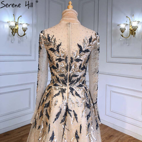 Vestidos de noche de lujo musulmanes dorados, corte A, con cuentas brillantes, para mujer, para fiestas, LA71387 