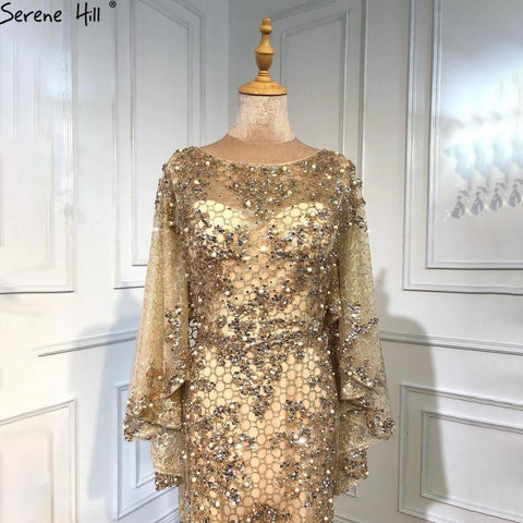 Gold Plus Size  Mermaid Elegant Luxury Evening Dresses Gowns 2025 Pearls Beading With Cape For Women Party LA70738