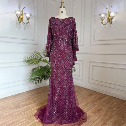 Robe de soirée sirène dorée grande taille, élégante et luxueuse, ornée de perles et d'une cape, pour femme, LA70738 
