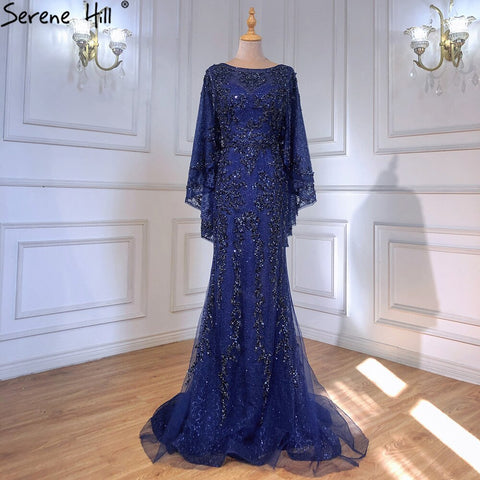 Robe de soirée sirène dorée grande taille, élégante et luxueuse, ornée de perles et d'une cape, pour femme, LA70738 